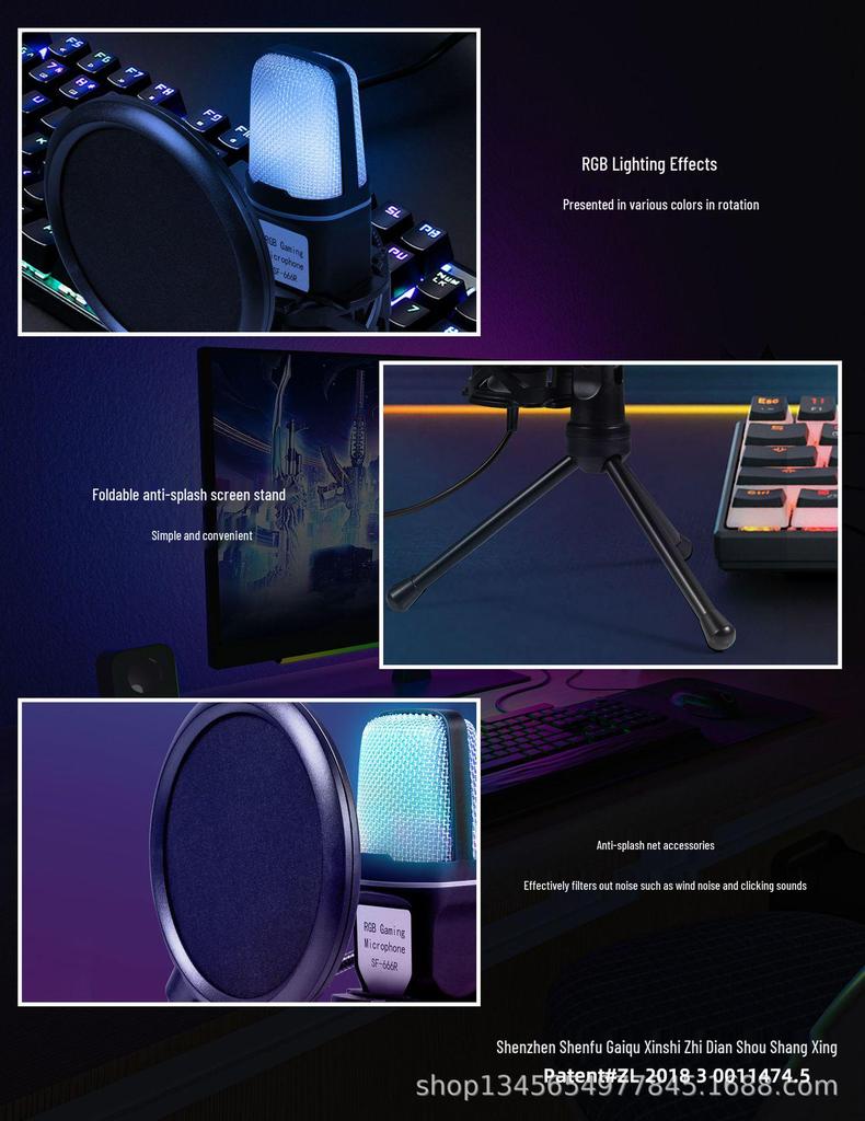 SF-666R RGB USB Condenser Microphone with Shock Mount for Gaming