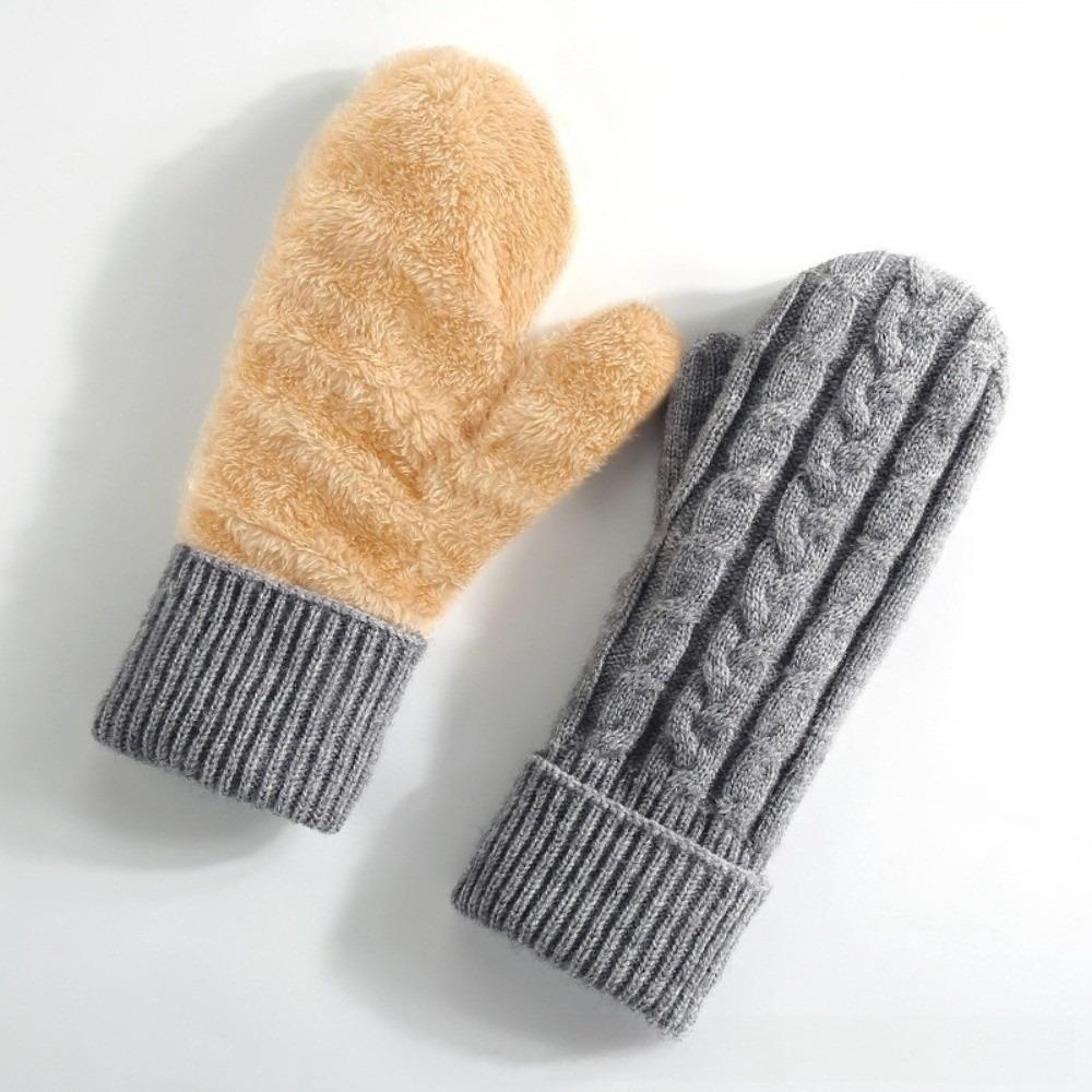 Plush Lined Winter Mittens Double Layer Thermal Mittens New Padded Fingerless Gloves  For Women