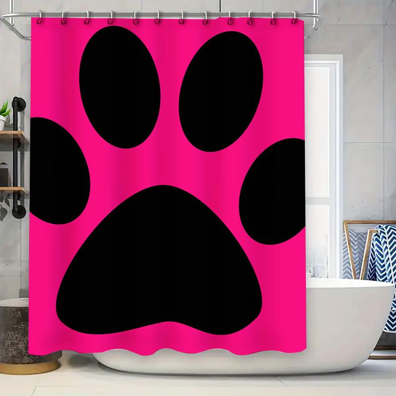 

Bright Pink Black Paw Print Shower Curtain Waterproof Home Decor Bathroom Accessories For Dogs And Cats Lovers 72X72 Inches (183 W60H190(CM)-1 Pcs