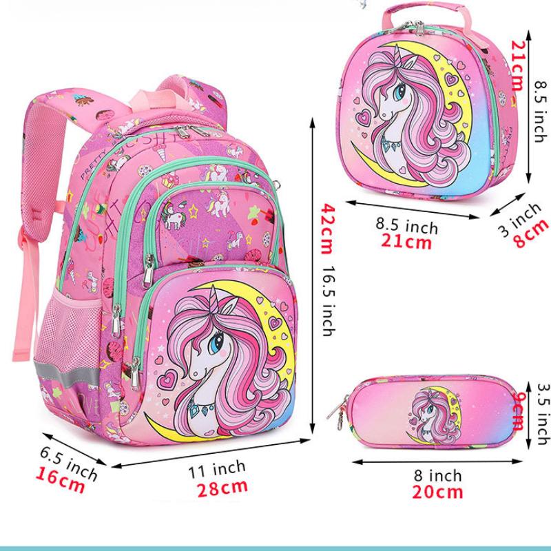 Primary School Student Backpack Three-piece Set Dinosaur Backpack Unicorn Backpack Lunch Bag Pencil Bag