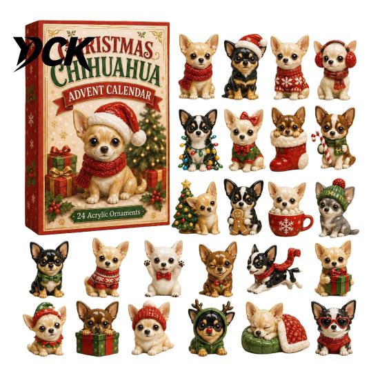 Holiday Countdown Toy Animal Advent Calendar 2026, 2D Christmas Box with Collectable Ornament Acrylic Dog Pendants, Festive Tree Hanging