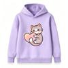 Cute Kawaii Cat Hug Heart Print Kids Hoodie, Casual Soft Pullover Hooded Sweatshirt for Boys Girls, Lovely Cartoon Animal Pattern Long Sleeve Top for
