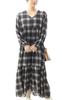 Gold Japan Plus Size Check Tiered Long Maxi Crew Long Size Black Women's Dress, Front/Back, Two-Way Pattern, Dress, Neck, V-Neck, Sleeves, Maru-6736,