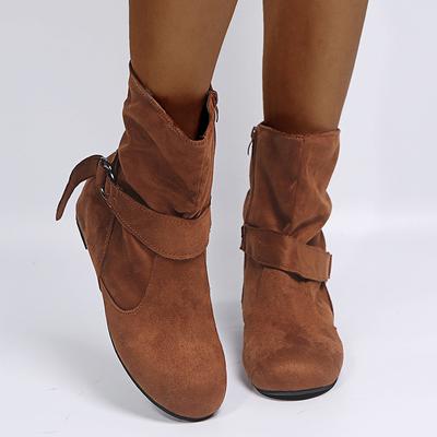 Ankle Boots  New Simple Commuting Round Toe Leather Boots Flat Bottomed Belt Buckle Women's Shoes Zapatos De Mujer