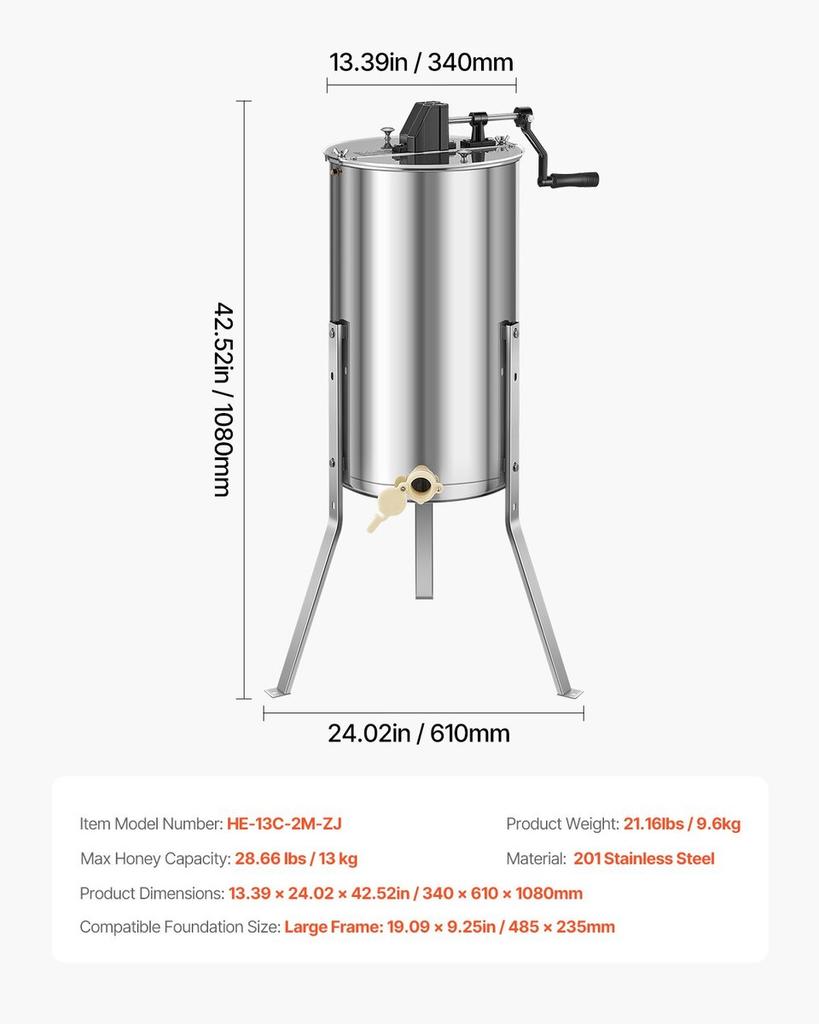 Manual Honey Extractor 2 Frame Honey Spinner Beekeeping Stainless Steel