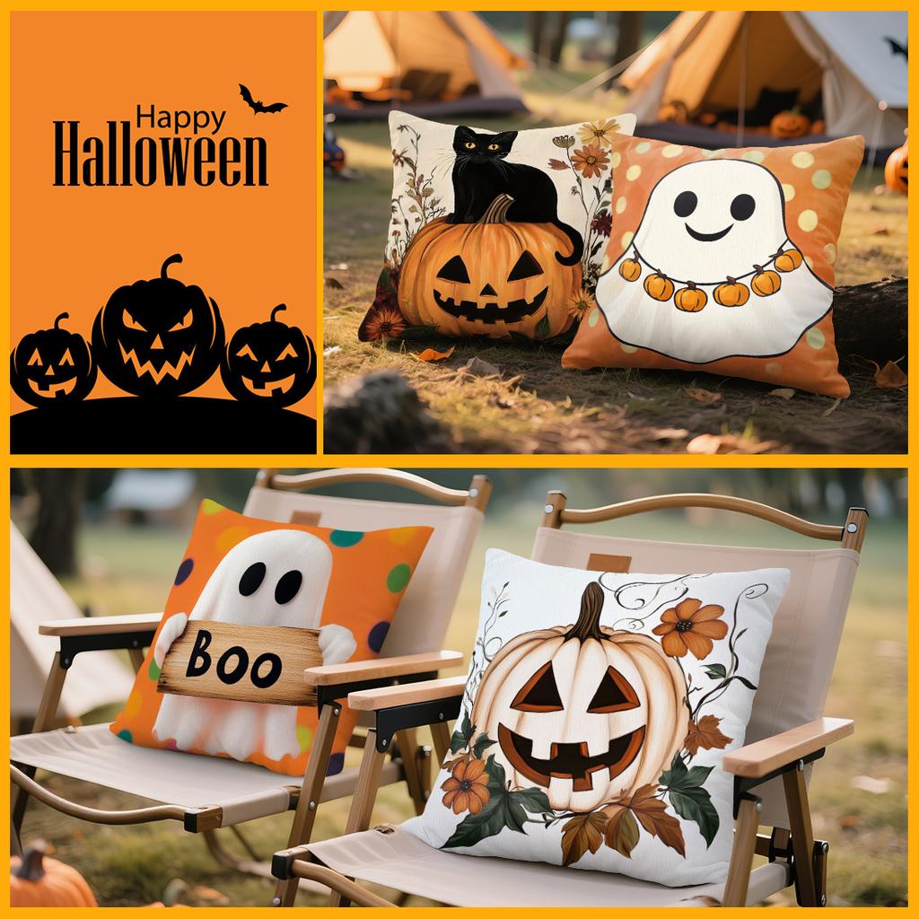 Halloween Black Cat Pumpkin Cushions Pillowcase Polyester Cushion Cover Throw Pillow Sofa Decoration Pillowcover Home Car Decor