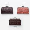 [Inden-ya] INDEN-YA Leather Gamaguchi Coin Purse Purple with Black Lacquer/Flower Scroll Pattern