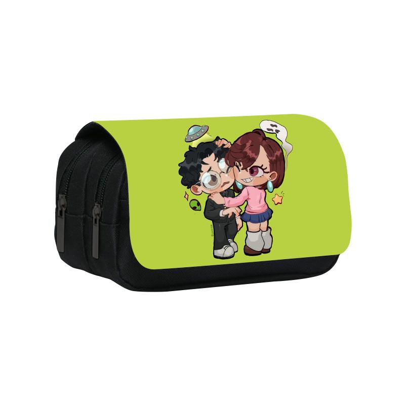 Dandadan Double Layer Pencil Case With Nylon Material For Students And School Supplies