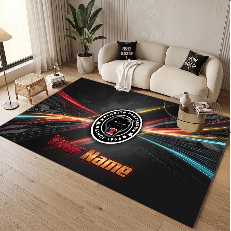 Custom Rug Penrith Panthers Pattern Print Name Text Soft Non‑Slip Floor Carpet for Home Indoor Decoration
