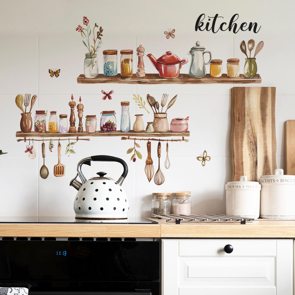Fun-e95 Painted Kitchenware Glass Jar Kitchen Dining Room Home Beautification Decorative Wall Stickers