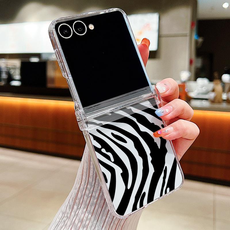 Fashion Striped Duck Heart Case For Samsung Galaxy Z Flip 8 7 FE 6 5 4 Z Flip8 Flip7 Flip6 Flip5 Hinged Clear PC Slim Hard Folding Phone Cover