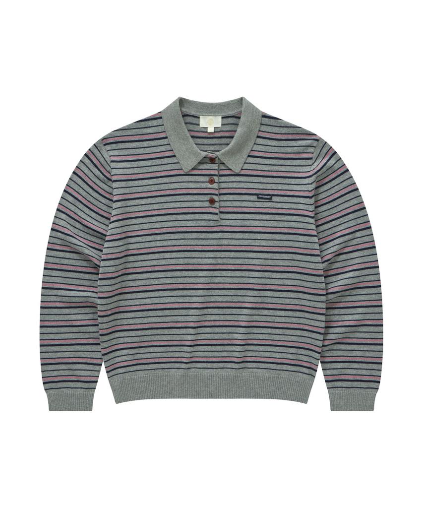 COVERNAT WOMAN Striped Collar Knit Melange Gray