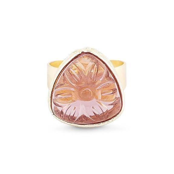 Pink Purple Stones Embellished Kundan Necklace Earring & Ring Set For Women