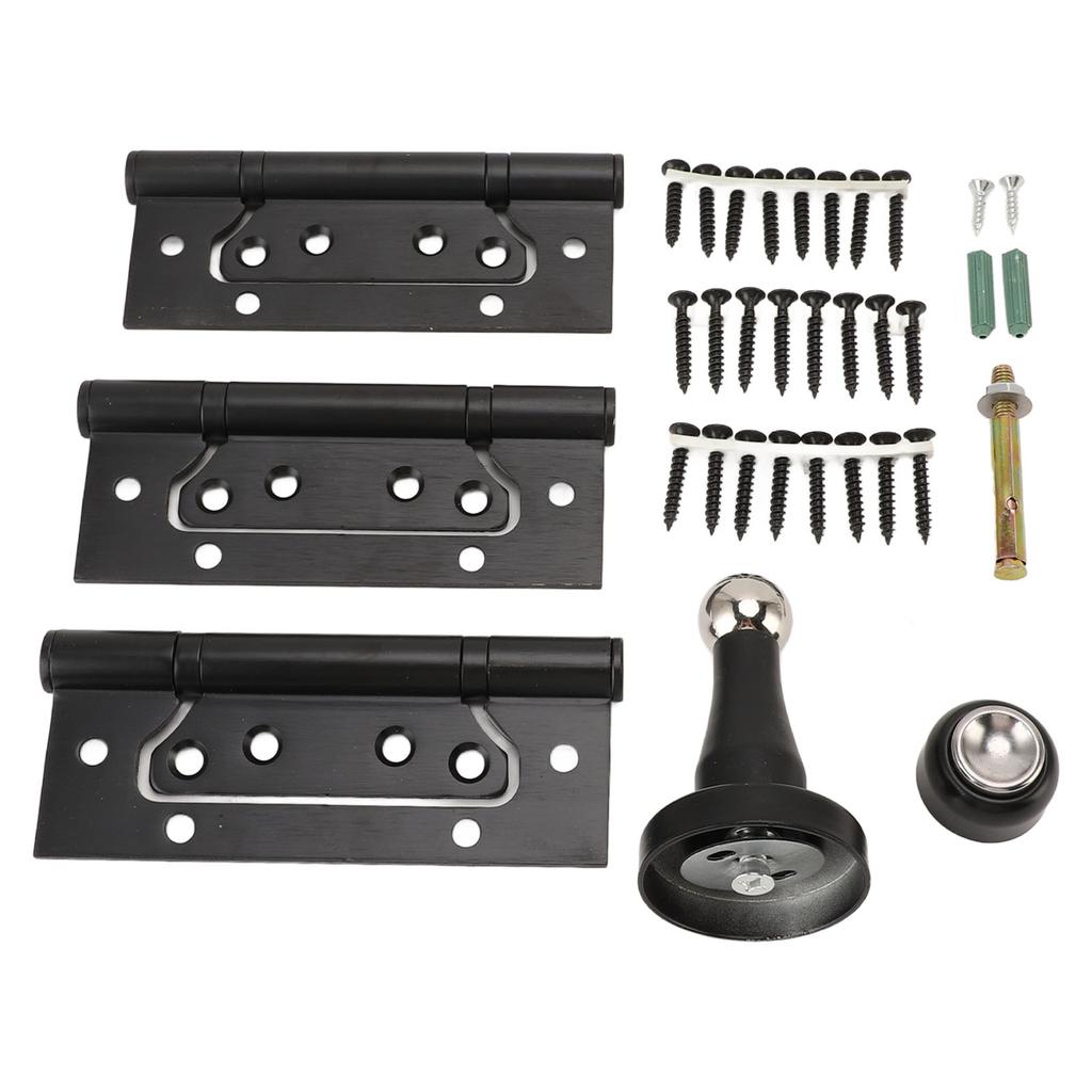 5 Inch Door Hinge Kit with Magnetic Door Stop Metal Quiet Strong Load Bearing Door Hinge for Bedroom Black
