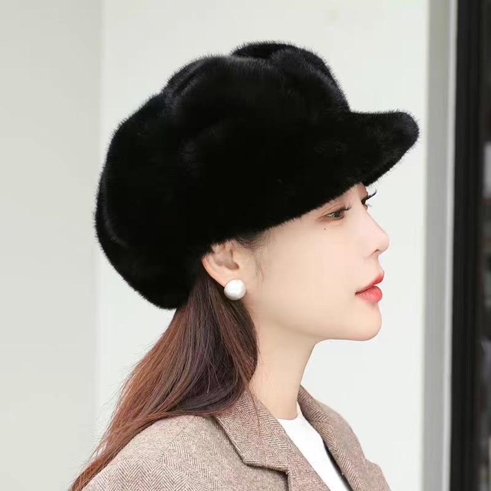 Protection From Cold Plush Thick Warm Hat Imitation Mink Female Peaked Cap Winter All-match Hat