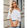 Spring Summer Blouses Women's Slanted Neck Shirt with Loose Five Quarter Sleeves Fashion Casual Solid Color Metal Buckle Single Shoulder Top Women