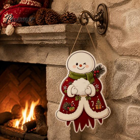 Winter Home Decor Wooden Christmas Hanging Pendant, Cartoon Welcome Sign for Front Door, Holiday Shop Decorations Wall with Cute