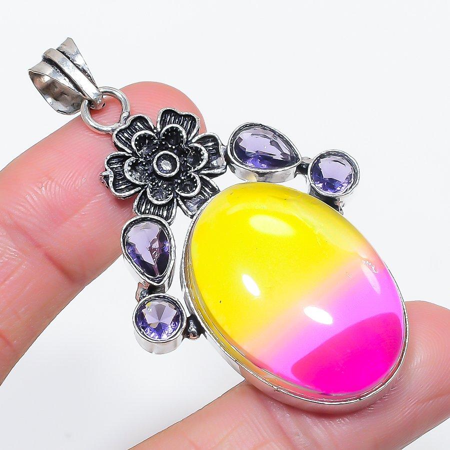 

Natural Bi-Color Tourmaline, Amethyst 925 Sterling Silver Pendant 2.48 H5P79