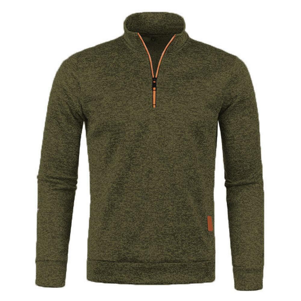 Men's Collar Zipper Long Sleeved Pullovers Solid Color Thin Velvet Style Tops for Autumn and Winter Casual All-match Sweaters