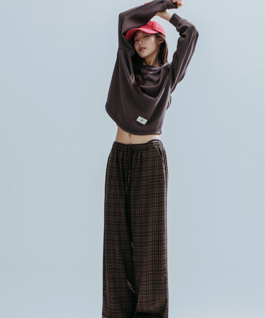 ANNEHEARTS Glen Check Wide Easy Pants_Brown
