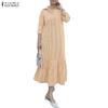 ZANZEA Women Casual Turn Down Collar Loose 3/4 Sleeve Stripe Long Dress
