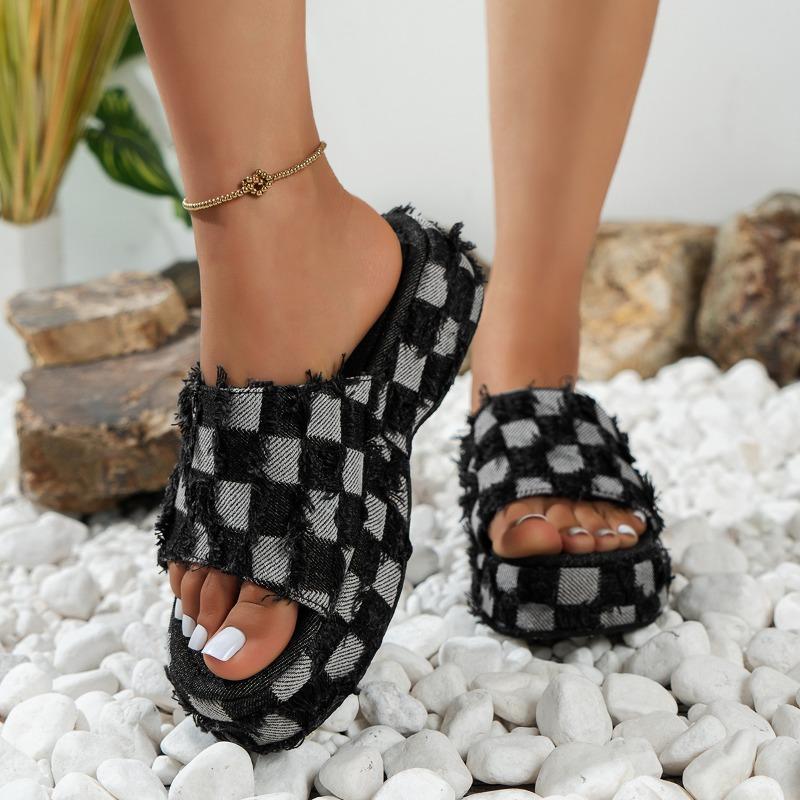 Fashion Denim Women Slippers Summer 2025 Platform Open Toe Women Sandals Fashion Desin Jeans Canvas Slippers Beach Sandalias De Mujer