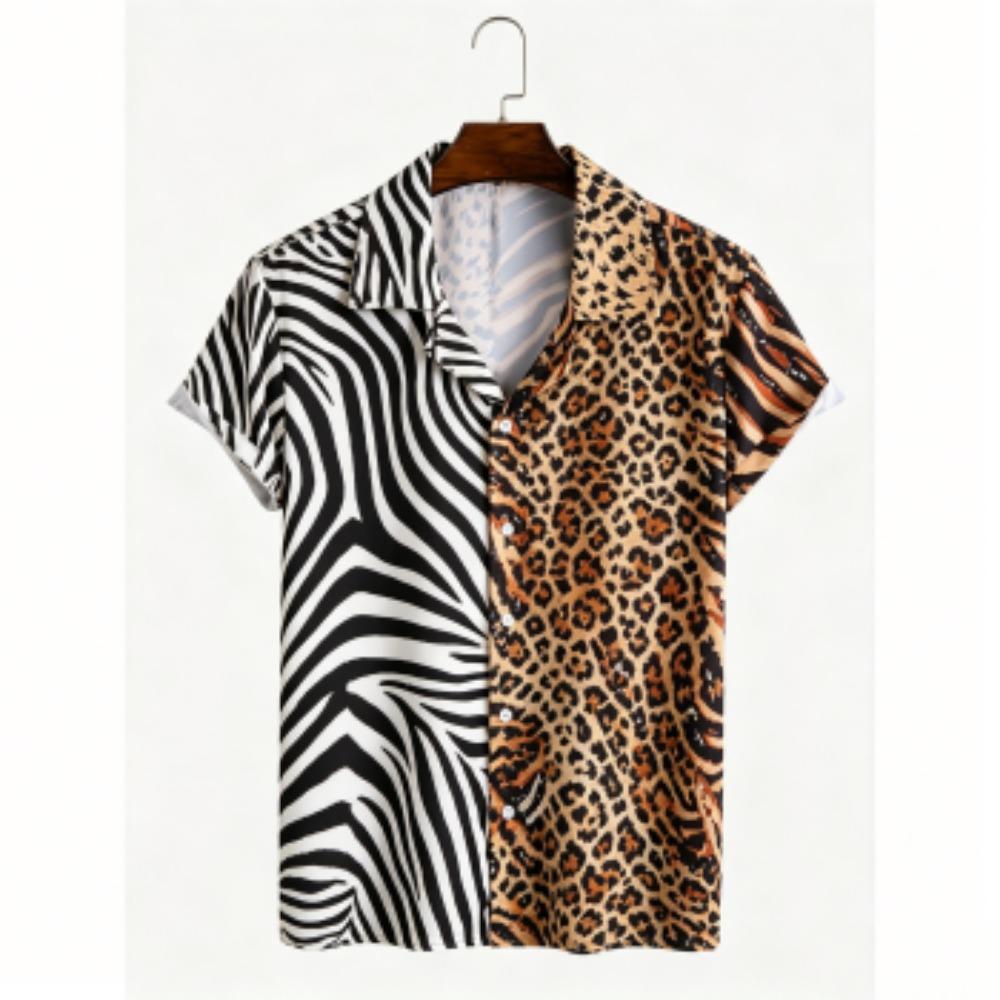 

Men Summer Leopard Zebra Printing Shirt Hawaiian Vacation Clothing Male Fashion Beach Style Shirt Daily Men s and Women s Shirt S