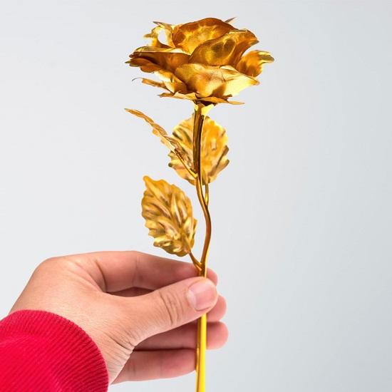 Zlatá růže jako dárek Umělá květina pro přítelkyni přítele manžela manželku Valentýnský týden Dárky na Den růží (Zlatý)