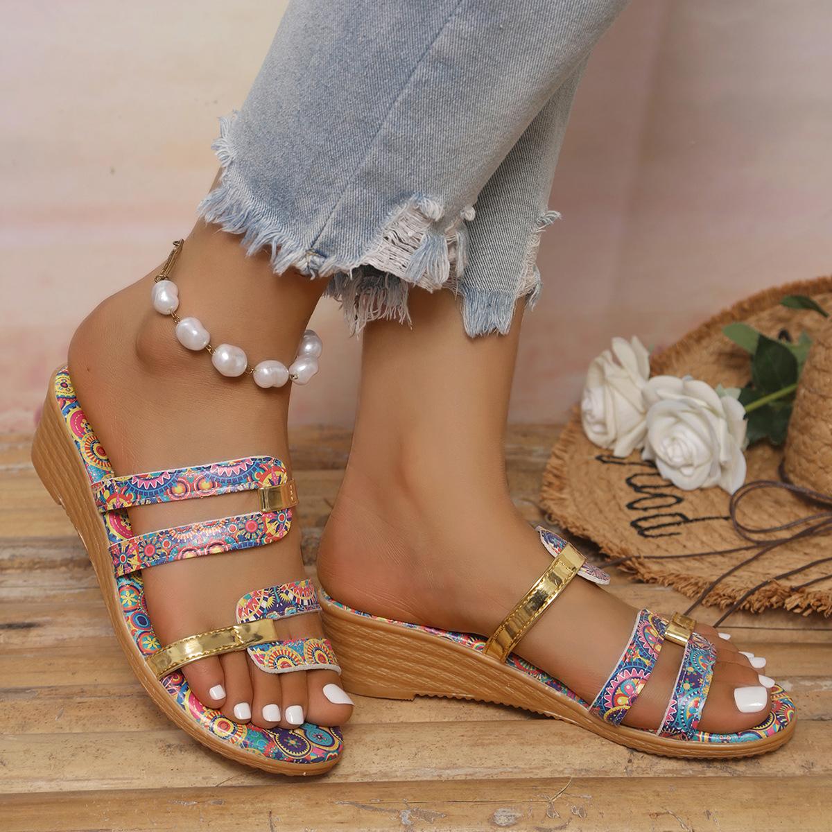 

New Large Size Printed Sandals Women s Round Toe Women s Slippers 43 синій
