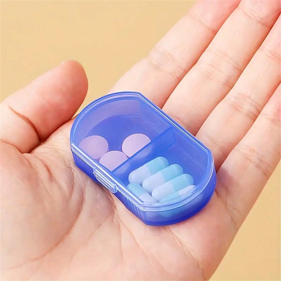 1pc Portable Pocket Pill Case, 2-Compartment Super Compact Plastic Organizer Box For Storing Medicines, Daily Medication & Travel