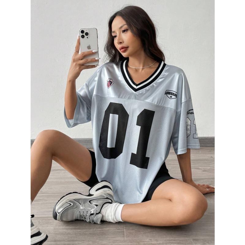

Женская футболка Los Angeles Coolane Summer Drop Shoulder Oversize Football Jersey Tee с принтом букв для пары в одном стиле M