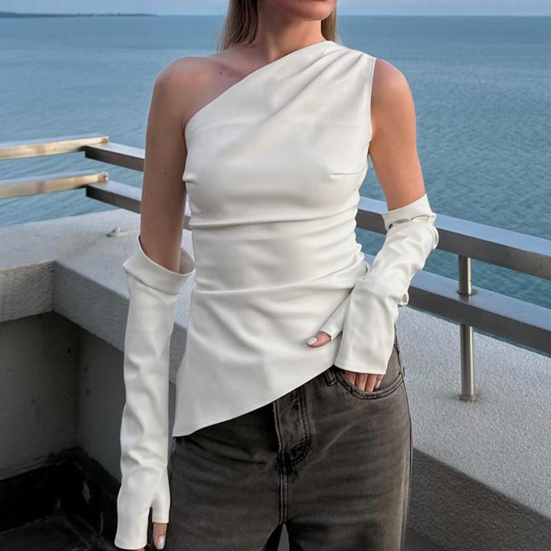 European and American slim fit and fashionable sexy temperament sloping shoulder sleeveless women's top