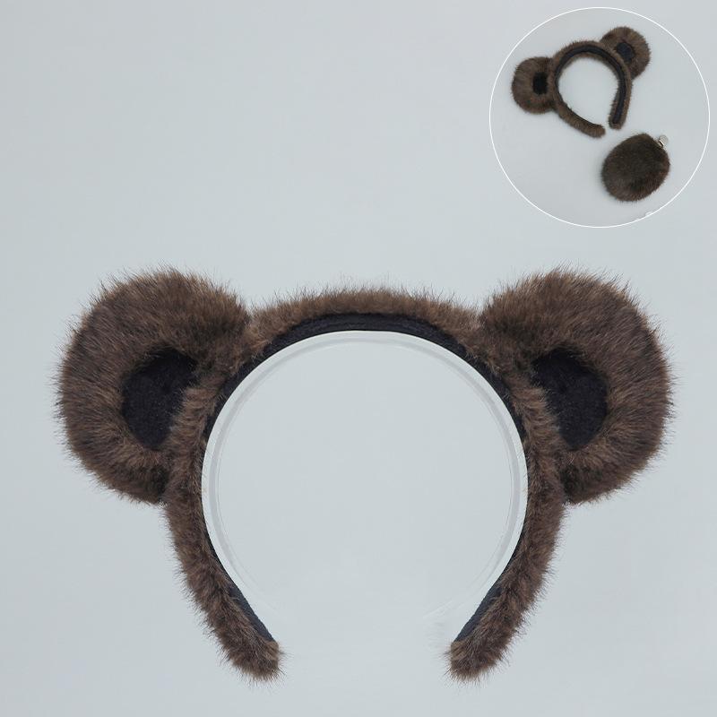 Halloween Animal Headgear Bear Ear Headband Party Stage Show Props Brown Bear Black Bear Ear Tail Suit