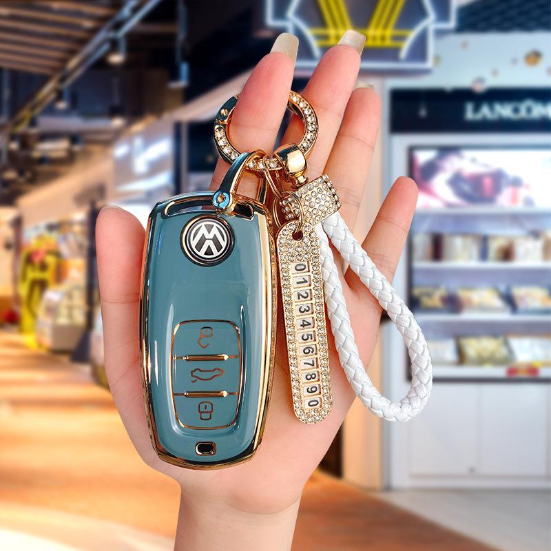 Volkswagen Schlüsselhülle für Tiguan L, Teramont, Golf 7, Sportsvan, Lamando - Galvanisierte TPU-Hülle mit Schnalle