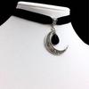 Gothic Velvet Cord Moon Bag Necklace with Teardrop Stone