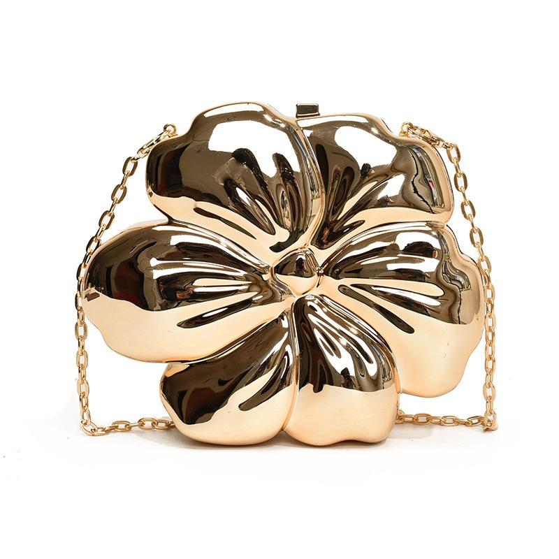 Ladies Metallic Exquisite Flower Mini Flower Chain Crossbody Bag Fashion Novelty Shape Bag Mobile Phone Key Coin Purse Portable