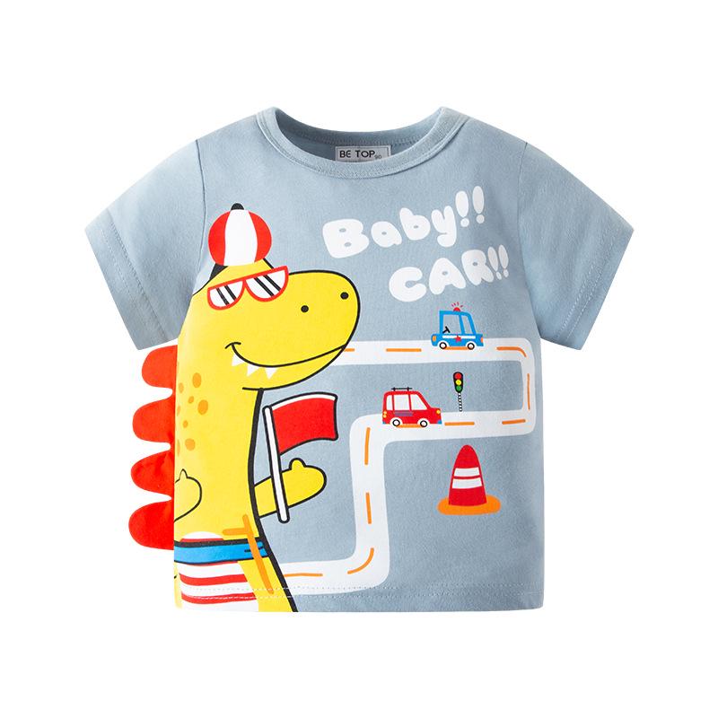 2026 Kids' 3D Dinosaur Short Sleeve Cotton T-Shirt for Boys – Summer Collection