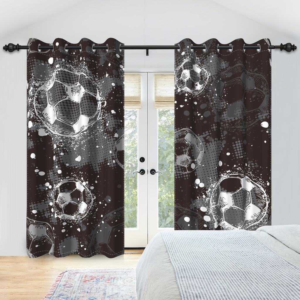 3D Printed Window Curtains Football Graffiti Art Children Blackout Curtain 2pcs/set for Bedroom Living Room Decoration Curtains