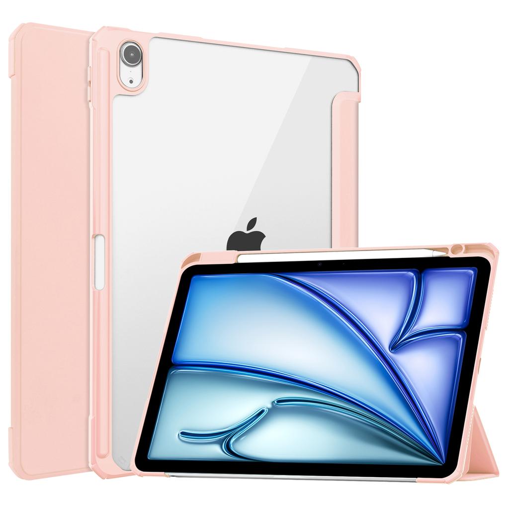 For iPad Air 11 (2025)/(2024) Clear Case PU Leather Auto Wake Sleep Protective Cover with Pen Slot