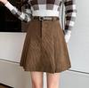 Women's High-Waisted Corduroy Wool Pleated A-line Skirt with Anti-Exposure Shorts - 2025 Autumn/Winter Collection
