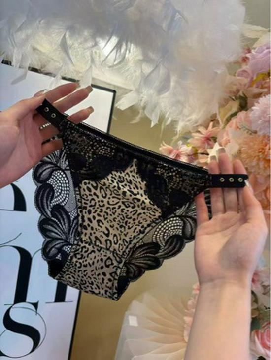 Krajkové kalhotky s divokým leopardím vzorem - Pikantní, Sexy, Nízký pas, Tenký pásek