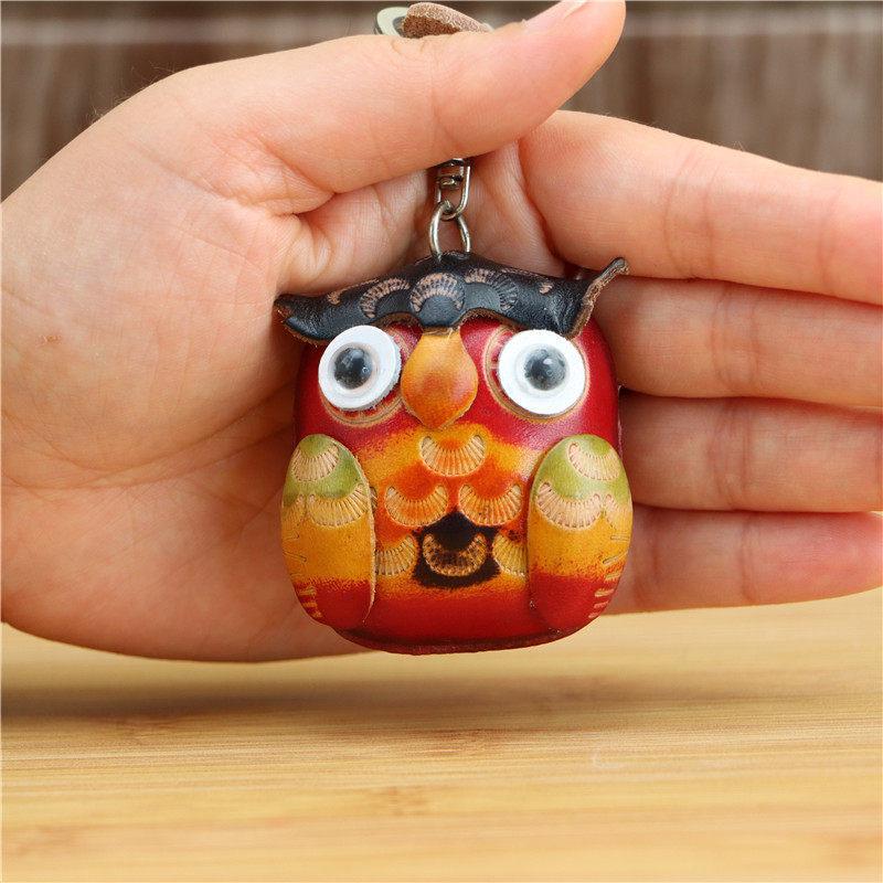 Genuine Leather Handmade Creative Owl Bag Keychain Pendant Super Cute Cowhide Animal Keychain Cute Little Gift красный