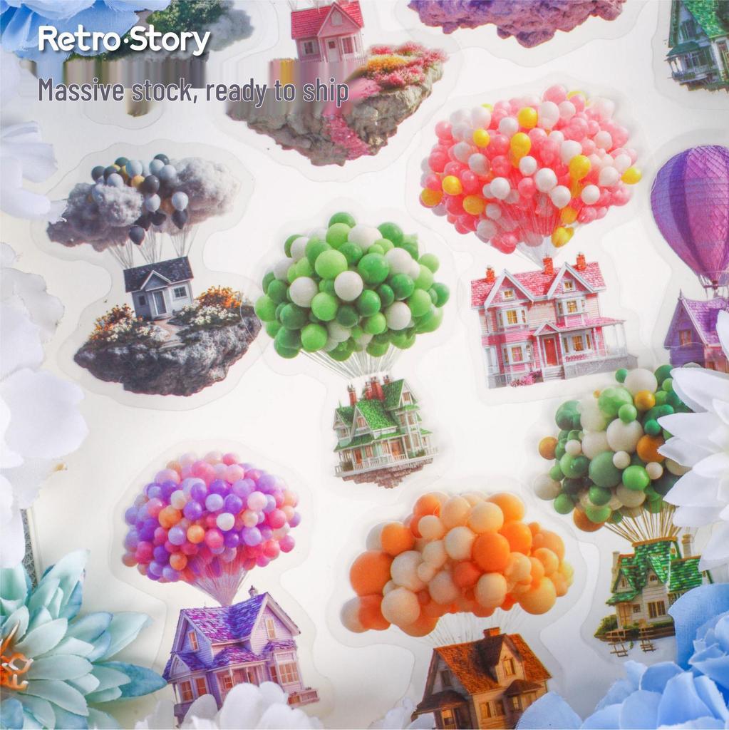 Retro Hot Air Balloon Sticker Pack - 16 Sheets, 6 Styles for DIY Journal Decoration