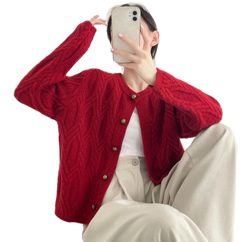 Women's Trendy 2025 Autumn/Winter Round Neck Cable Knit Cardigan Sweater Coat