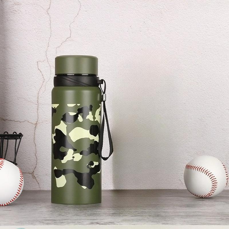 

Large Capacity Camouflage Stainless Steel Thermal Water Bottle Portable Vacuum Leakproof Drinking Bottles Gym Sports Kettle 800ml
