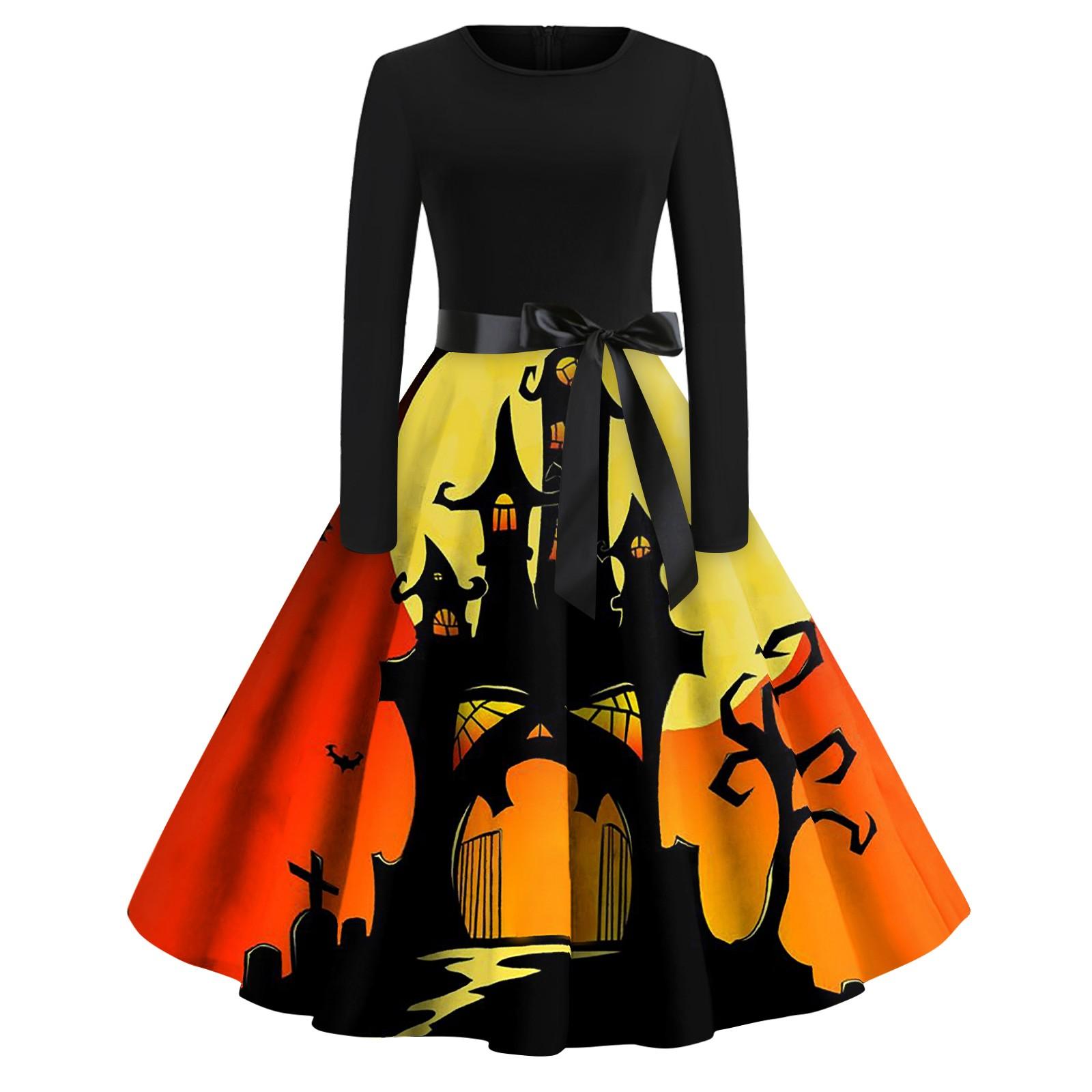 

Сукня-кльош на Хеллоуїн для жінок з довгим рукавом Повсякденні сукні для вечірок L помаранчевий