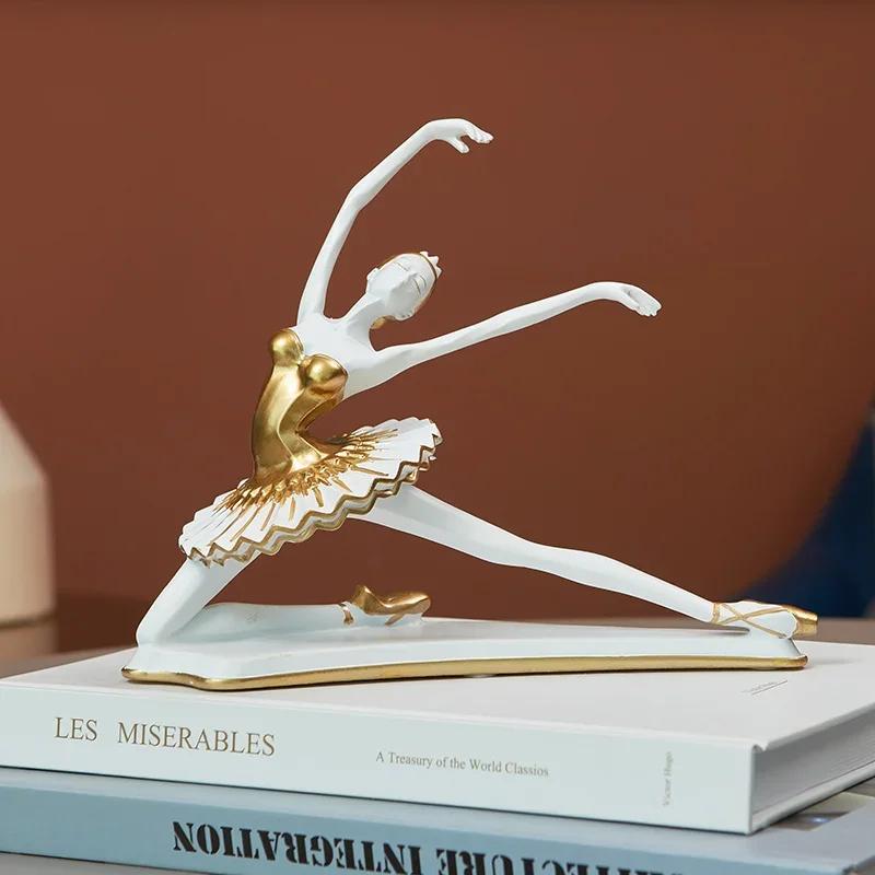 European Resin Dancer Ballet Girl Sculpture Porch Decoration Art Figure Statue Handicraft Painting Gold Figurine Home Decor