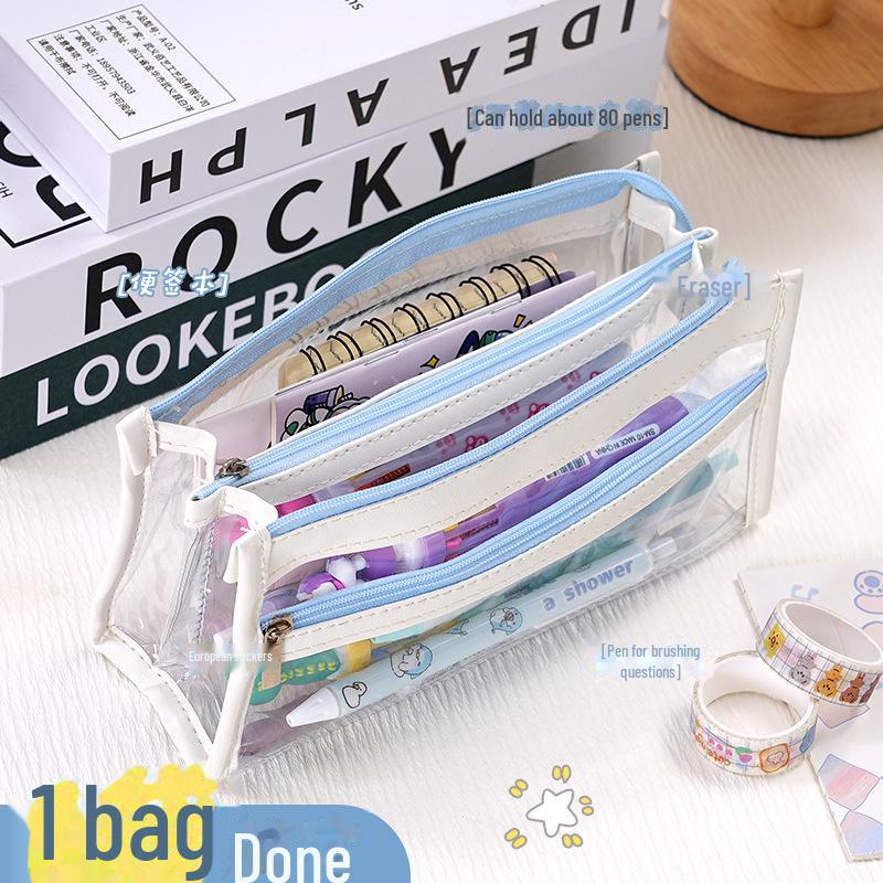 Four-Layer Transparent Pencil Case: Large Capacity Student Stationery Bag
