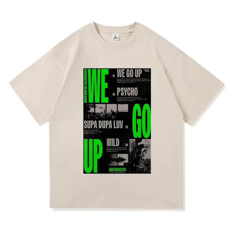 Babymonster Album We Go Up TShirt 2025 Retro UnisexWomen Clothing Vintage Harajuku High Quality Tops for Fans Gifts Cotton TShirts