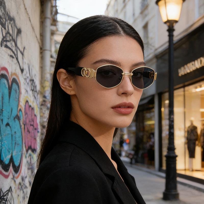 Retro Metal Oval Glasses for Men and Women Fashion High-end Trend Sun Protection Sunshade Outdoor Sunscreen  Eyewear